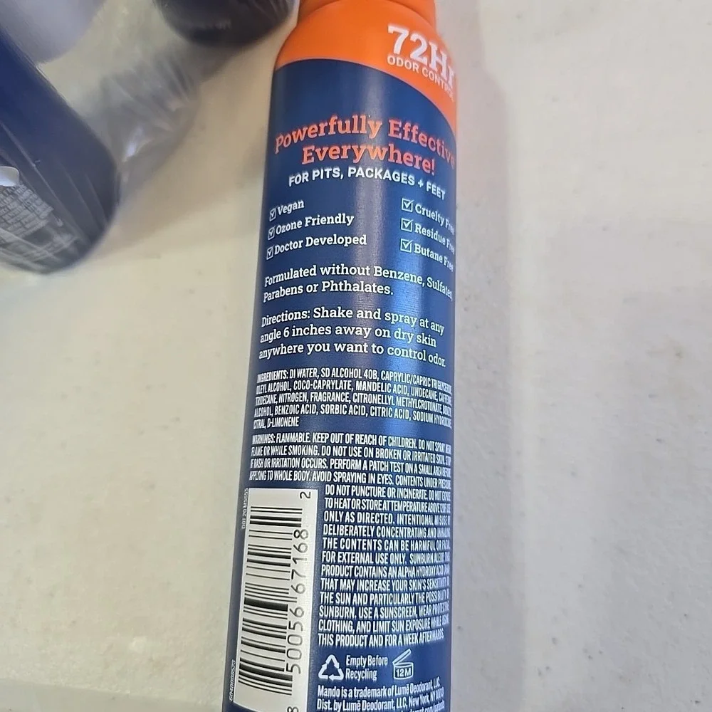 3‎ pack Mando Men's Whole Body Pro Sport Deodorant 72 Hr Invisible Spray 3.6 oz